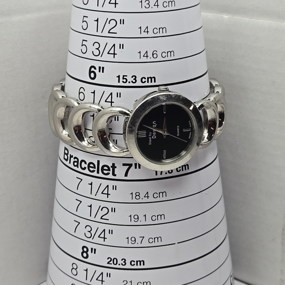 Womens Steel By Design QVC Swiss Watch Silver Tone Black Dial New Battery main image 6